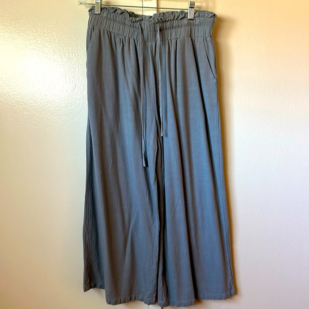 BRAND NEW slate grey, wide-leg linen pants